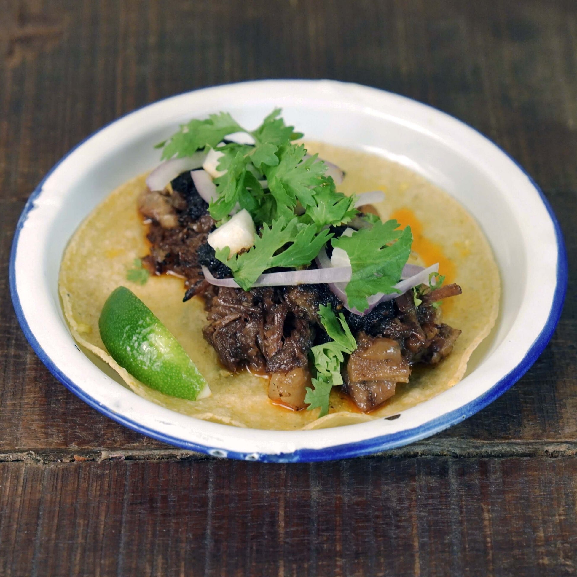 Beef Carnitas with Salsa Negra Taco